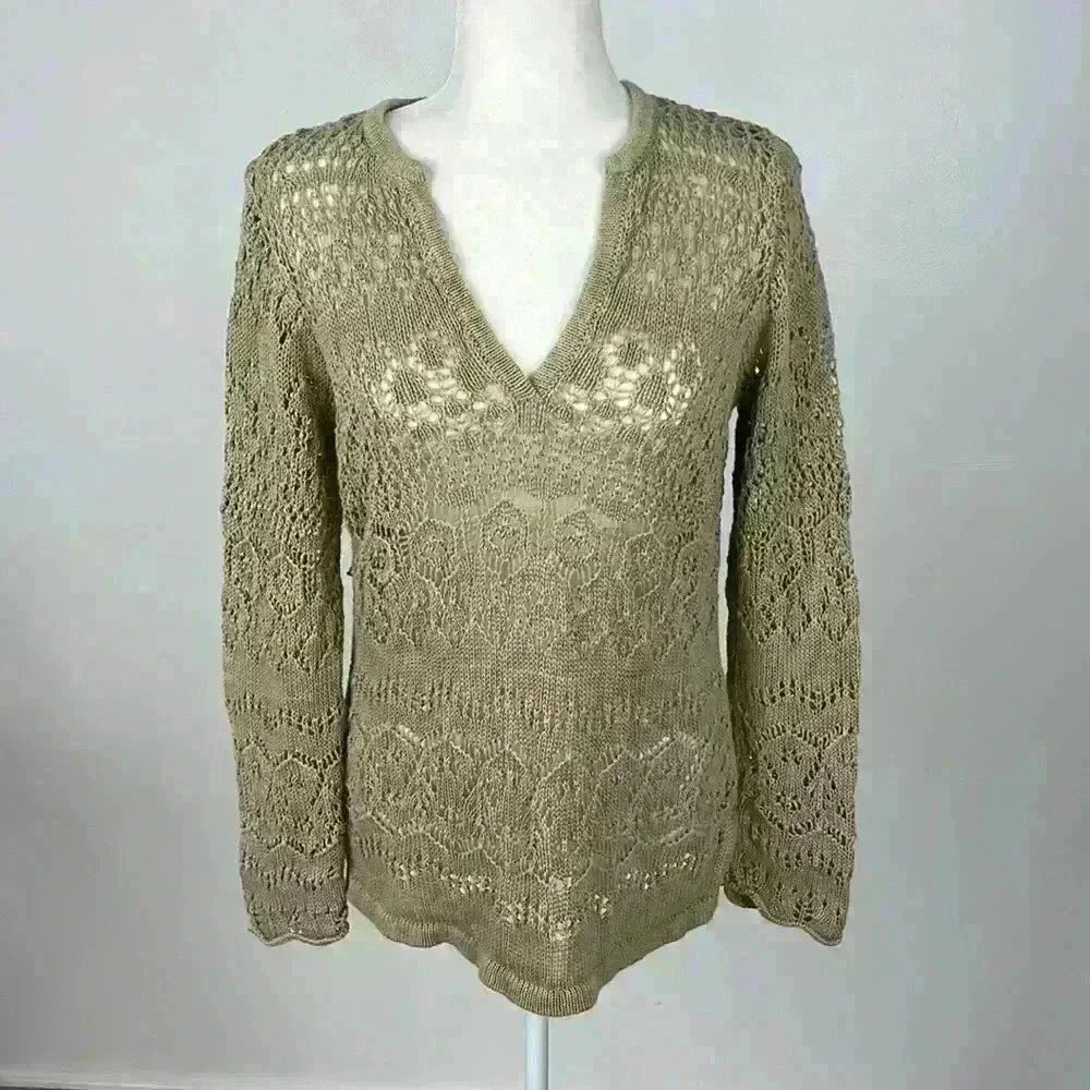 Eddie Bauer Tan Knit See-Through Sweater Size M